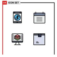 4 Thematic Vector Filledline Flat Colors and Editable Symbols of bluetooth programming smartphone date share Editable Vector Design Elements