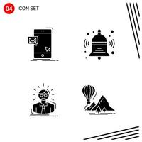 Collection of 4 Vector Icons in solid style Pixle Perfect Glyph Symbols for Web and Mobile Solid Icon Signs on White Background 4 Icons Creative Black Icon vector background