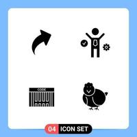 4 Solid Black Icon Pack Glyph Symbols for Mobile Apps isolated on white background 4 Icons Set Creative Black Icon vector background