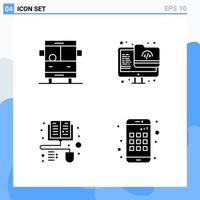 Modern 4 solid style icons Glyph Symbols for general use Creative Solid Icon Sign Isolated on White Background 4 Icons Pack Creative Black Icon vector background