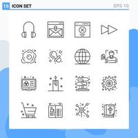 Modern 16 Line style icons Outline Symbols for general use Creative Line Icon Sign Isolated on White Background 16 Icons Pack Creative Black Icon vector background