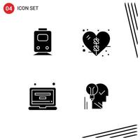 4 Thematic Vector Solid Glyphs and Editable Symbols of rail account transportation heal laptop Editable Vector Design Elements