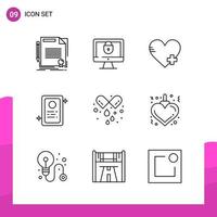Outline Icon set Pack of 9 Line Icons isolated on White Background for responsive Website Design Print and Mobile Applications Creative Black Icon vector background