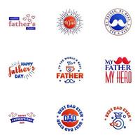 letras del día del padre 9 insignias de emblemas caligráficos azules y rojos aisladas en azul oscuro feliz día del padre mejor papá te amo papá inscripción elementos de diseño vectorial para tarjetas de felicitación y otros vector