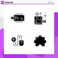 Set of 4 icons in solid style Creative Glyph Symbols for Website Design and Mobile Apps Simple Solid Icon Sign Isolated on White Background 4 Icons Creative Black Icon vector background