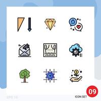 User Interface Pack of 9 Basic Filledline Flat Colors of celebration marketing communication email advertising Editable Vector Design Elements