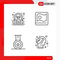 Creative Set of 4 Universal Outline Icons isolated on White Background Creative Black Icon vector background