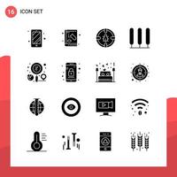 Pack of 16 Universal Glyph Icons for Print Media on White Background Creative Black Icon vector background