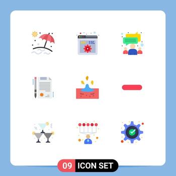 9 User Interface Flat Color Pack of modern Signs and Symbols of water rain group drop document Editable Vector Design Elements