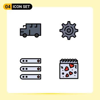 Editable Vector Line Pack of 4 Simple Filledline Flat Colors of bus hosting vehicles setting server Editable Vector Design Elements