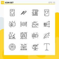 Collection of 16 Universal Line Icons Icon Set for Web and Mobile Creative Black Icon vector background