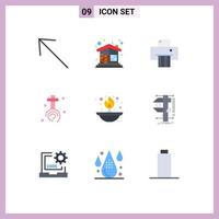 9 User Interface Flat Color Pack of modern Signs and Symbols of flame light device easter christian Editable Vector Design Elements