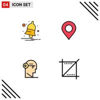 4 User Interface Filledline Flat Color Pack of modern Signs and Symbols of bell key alert pin mind Editable Vector Design Elements