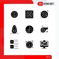 Set of 9 Modern UI Icons Symbols Signs for skin care dry skin orbit fruit avocado Editable Vector Design Elements