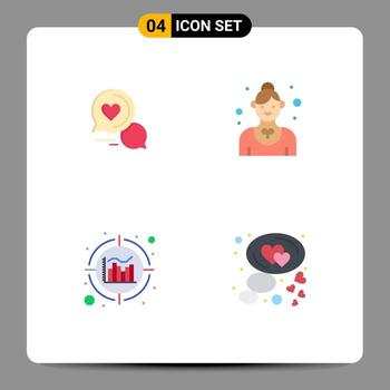 Pictogram Set of 4 Simple Flat Icons of chat bubble waitress romantic chat employee data Editable Vector Design Elements