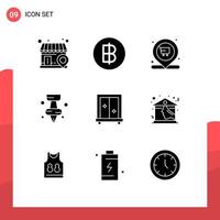 Solid Glyph Pack of 9 Universal Symbols of dressing cupboard shopping window marker Editable Vector Design Elements