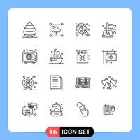 Set of 16 Vector Outlines on Grid for map location network pin security Editable Vector Design Elements