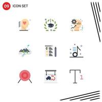 Set of 9 Modern UI Icons Symbols Signs for landscape rocks graduation productivity mind Editable Vector Design Elements