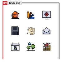 9 iconos creativos, signos y símbolos modernos de disquetes binarios, dispositivos electrónicos, elementos de diseño vectorial editables vector