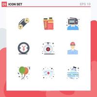 Modern Set of 9 Flat Colors and symbols such as compass money blogger yen coin Editable Vector Design Elements