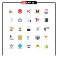 Mobile Interface Flat Color Set of 25 Pictograms of monitor id ui user id disease Editable Vector Design Elements