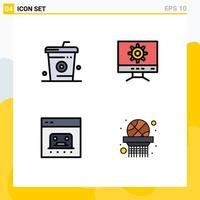 Set of 4 Vector Filledline Flat Colors on Grid for coke business food setting online Editable Vector Design Elements