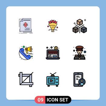 User Interface Pack of 9 Basic Filledline Flat Colors of marketing call wedding announcement objects Editable Vector Design Elements