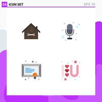 Group of 4 Flat Icons Signs and Symbols for home diploma repair mic school Editable Vector Design Elements