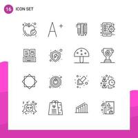 Pictogram Set of 16 Simple Outlines of book key stationary smart phone phone Editable Vector Design Elements