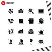 Collection of 16 Vector Icons in solid style Pixle Perfect Glyph Symbols for Web and Mobile Solid Icon Signs on White Background 16 Icons Creative Black Icon vector background