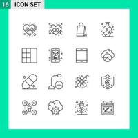 16 Universal Outline Signs Symbols of learning wireframe hand bag grid living Editable Vector Design Elements