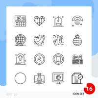 Modern Pack of 16 Icons Line Outline Symbols isolated on White Backgound for Website designing Creative Black Icon vector background