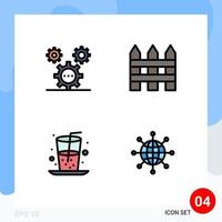 4 Universal Filledline Flat Color Signs Symbols of coding beverage ideas fence food Editable Vector Design Elements