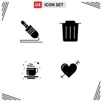 Set of Commercial Solid Glyphs pack for audio cable tea technology trash heart Editable Vector Design Elements