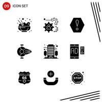 Collection of 9 Vector Icons in solid style Pixle Perfect Glyph Symbols for Web and Mobile Solid Icon Signs on White Background 9 Icons Creative Black Icon vector background