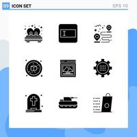 Group of 9 Modern Solid Glyphs Set for picture interface destination box no Editable Vector Design Elements