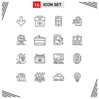 Pack of 16 Modern Outlines Signs and Symbols for Web Print Media such as world server investment locked wifi Editable Vector Design Elements