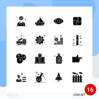 16 User Interface Solid Glyph Pack of modern Signs and Symbols of alarm strategy vehicles parts panorama Editable Vector Design Elements