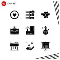 Collection of 9 Vector Icons in solid style Pixle Perfect Glyph Symbols for Web and Mobile Solid Icon Signs on White Background 9 Icons Creative Black Icon vector background