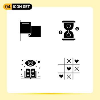 Editable Vector Line Pack of 4 Simple Solid Glyphs of country supervised learning glass investment heart Editable Vector Design Elements