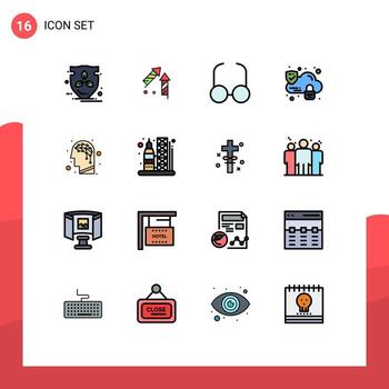 Universal Icon Symbols Group of 16 Modern Flat Color Filled Lines of launch brain glasses artificial lock Editable Creative Vector Design Elements