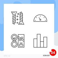 Modern Pack of 4 Icons Line Outline Symbols isolated on White Backgound for Website designing Creative Black Icon vector background