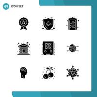 Pack of 9 Modern Solid Glyphs Signs and Symbols for Web Print Media such as loudspeaker home business wooden house Editable Vector Design Elements