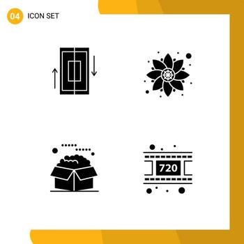 Pack of 4 Modern Solid Glyphs Signs and Symbols for Web Print Media such as sync box phone pattern product Editable Vector Design Elements