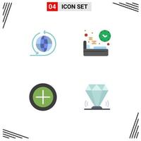 4 User Interface Flat Icon Pack of modern Signs and Symbols of global business money bed sleep diamond Editable Vector Design Elements