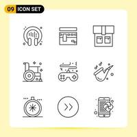 9 iconos creativos para el diseño moderno de sitios web y aplicaciones móviles receptivas 9 signos de símbolos de contorno sobre fondo blanco 9 paquete de iconos fondo de vector de icono negro creativo