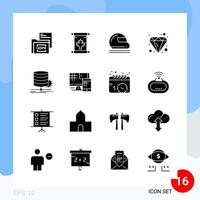 Modern Pack of 16 Icons Solid Glyph Symbols isolated on White Backgound for Website designing Creative Black Icon vector background