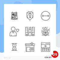 Modern Pack of 9 Icons Line Outline Symbols isolated on White Backgound for Website designing Creative Black Icon vector background