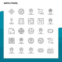 Set of Maps  Travel Line Icon set 25 Icons Vector Minimalism Style Design Black Icons Set Linear pictogram pack