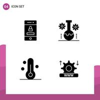 Group of 4 Modern Solid Glyphs Set for locked nature technology lab management thermometer Editable Vector Design Elements